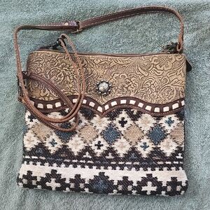 Myra Bag Brown and Tan Crossbody with Southwestern Design